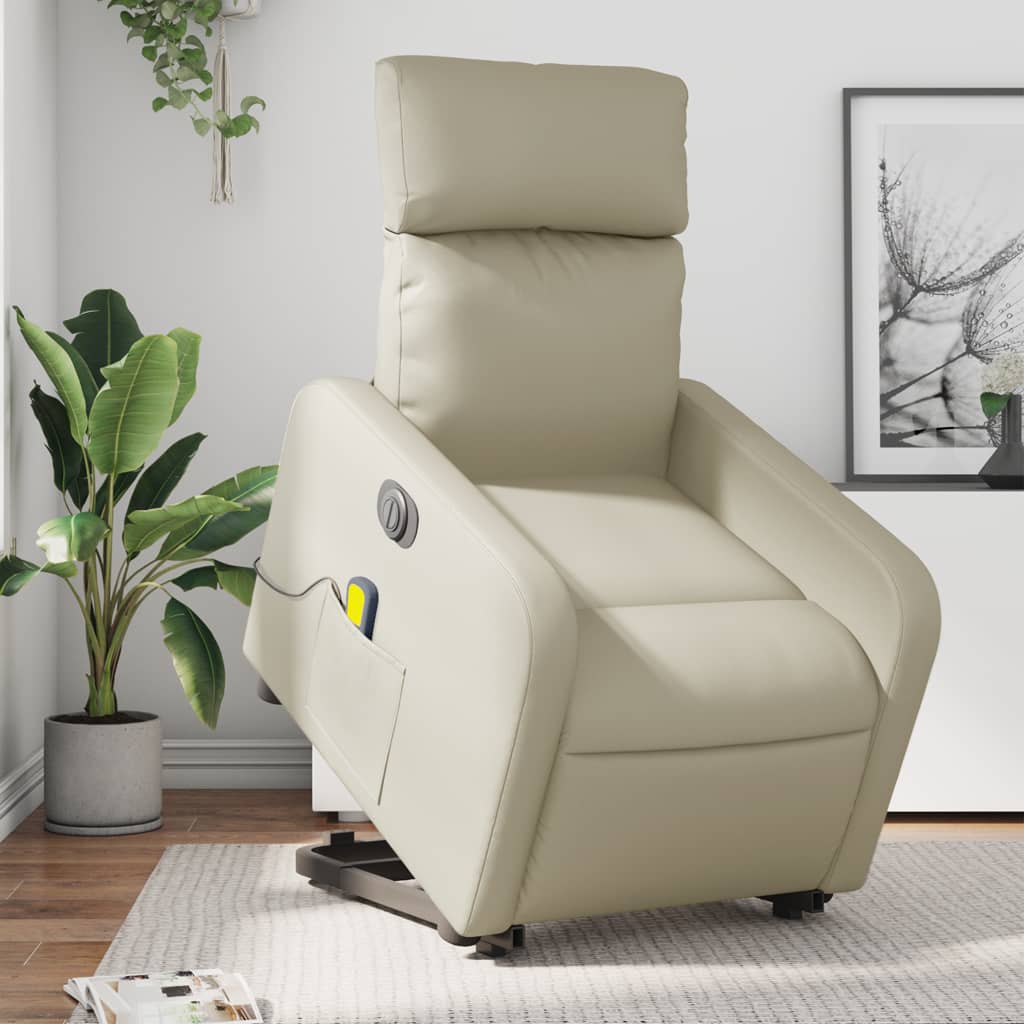 Fauteuil inclinable de massage électrique crème similicuir Fauteuils vidaXL   