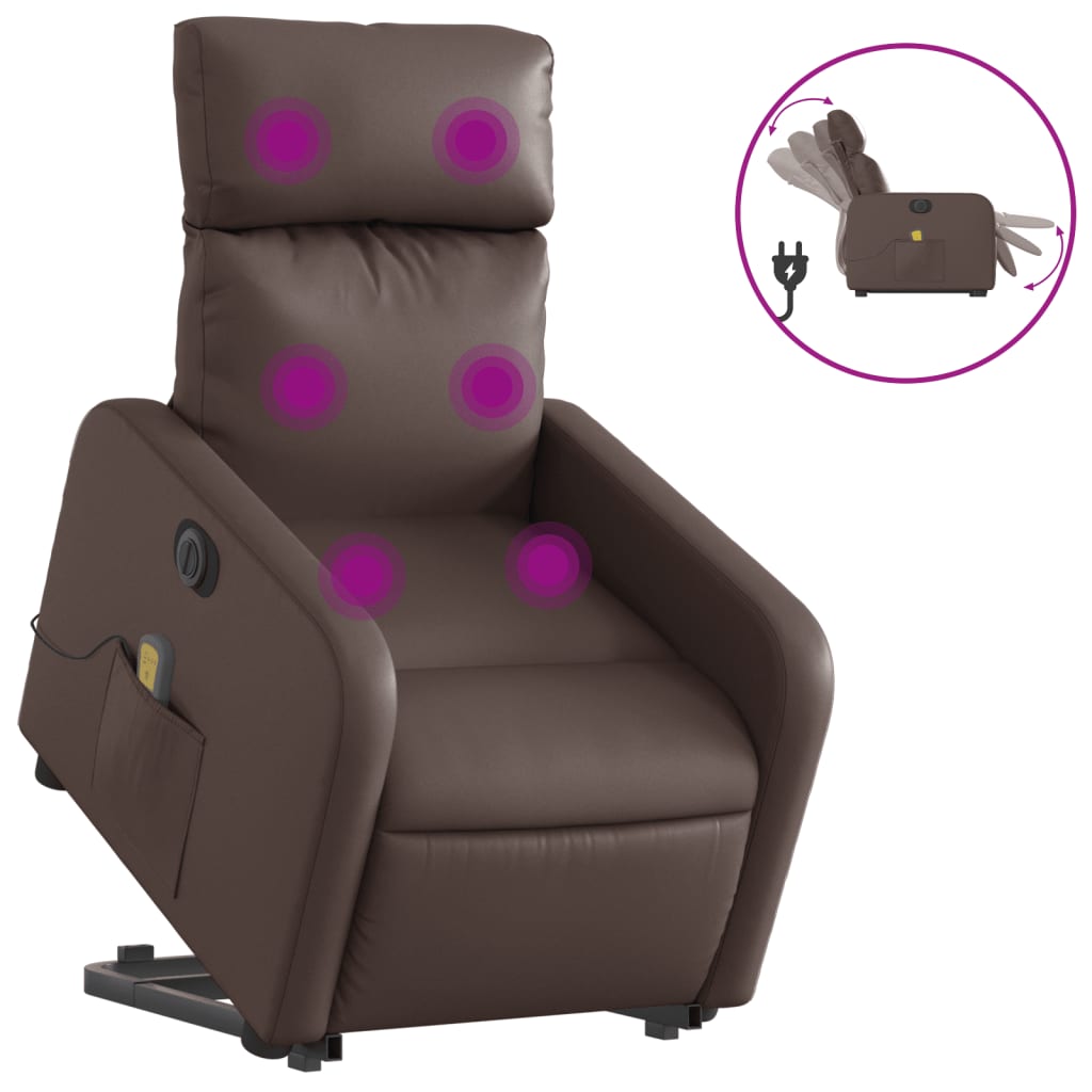 Fauteuil inclinable de massage électrique marron similicuir Fauteuils vidaXL   