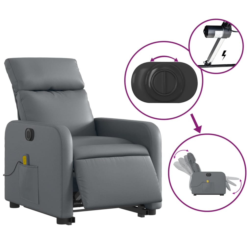 Fauteuil inclinable de massage électrique gris similicuir Fauteuils vidaXL   