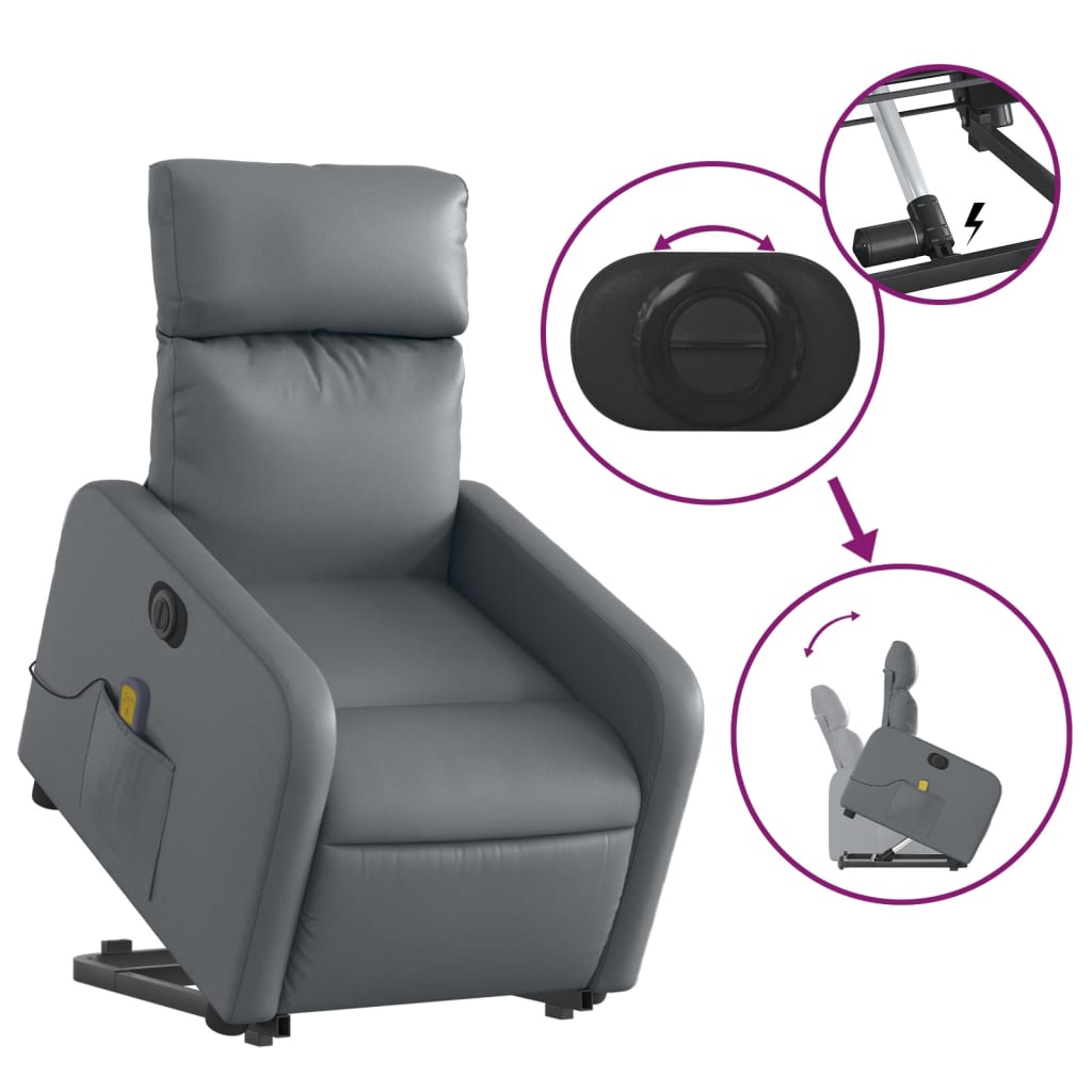 Fauteuil inclinable de massage électrique gris similicuir Fauteuils vidaXL   