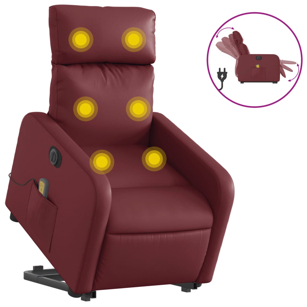 Fauteuil inclinable de massage électrique rouge bordeaux Fauteuils vidaXL   