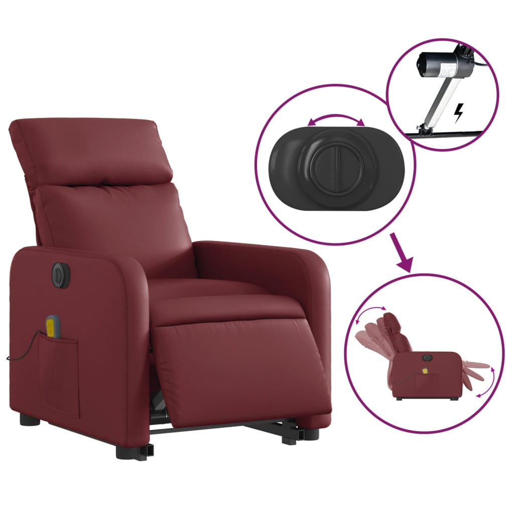 Fauteuil inclinable de massage électrique rouge bordeaux Fauteuils vidaXL   