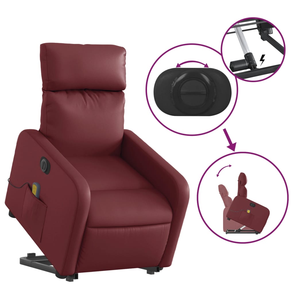 Fauteuil inclinable de massage électrique rouge bordeaux Fauteuils vidaXL   