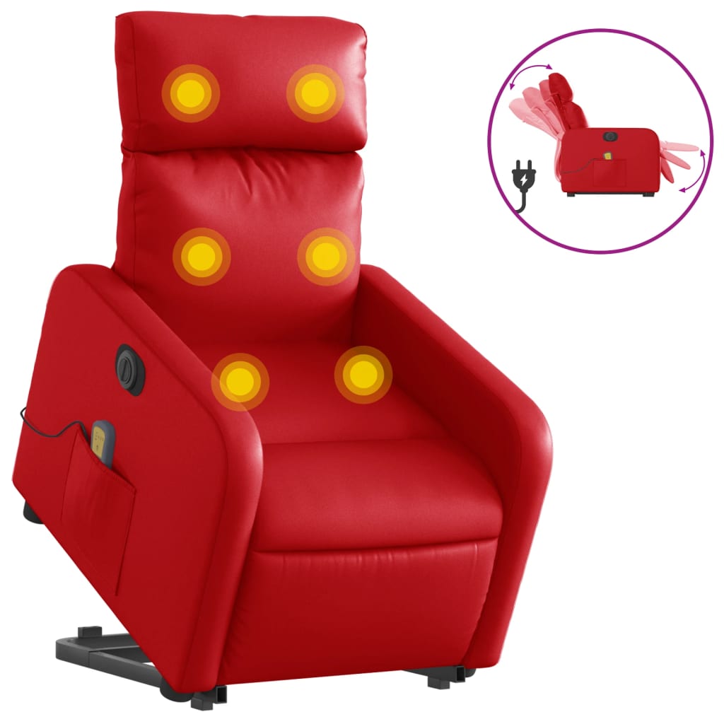 Fauteuil inclinable de massage électrique rouge similicuir Fauteuils vidaXL   