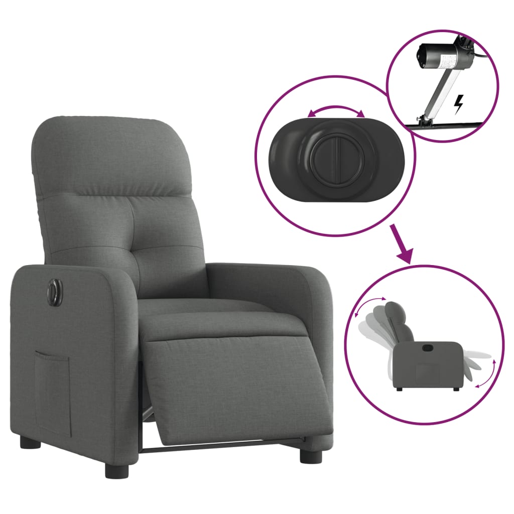 Fauteuil inclinable électrique Gris foncé Tissu Fauteuils vidaXL   