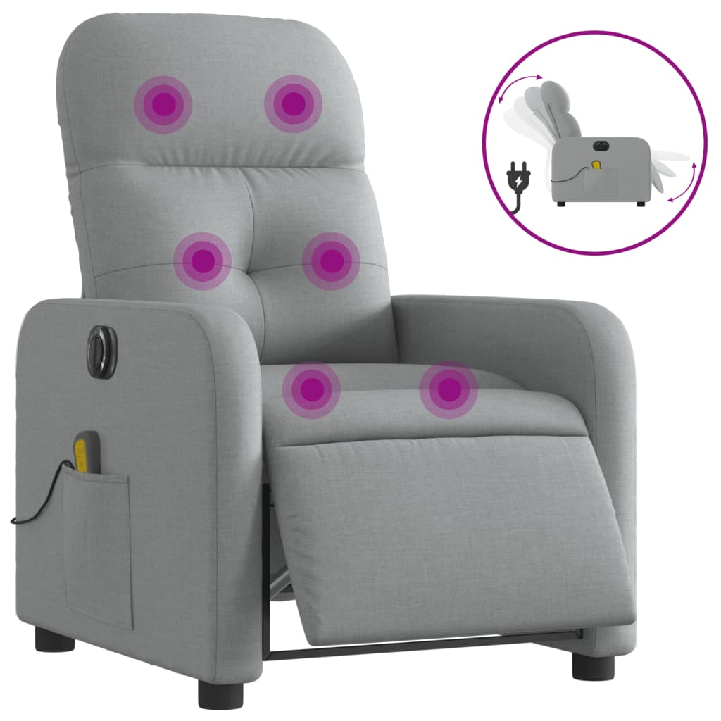 Fauteuil de massage inclinable électrique gris clair tissu Fauteuils vidaXL   