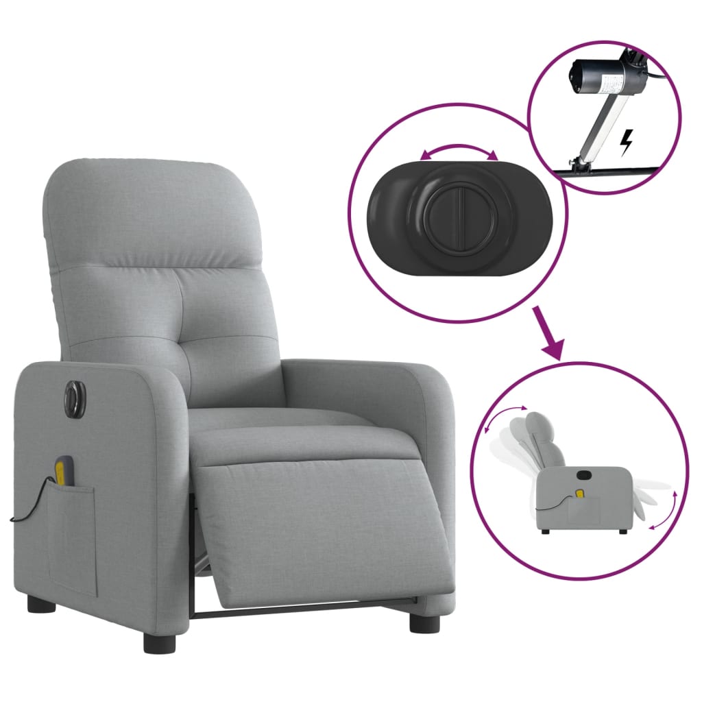 Fauteuil de massage inclinable électrique gris clair tissu Fauteuils vidaXL   