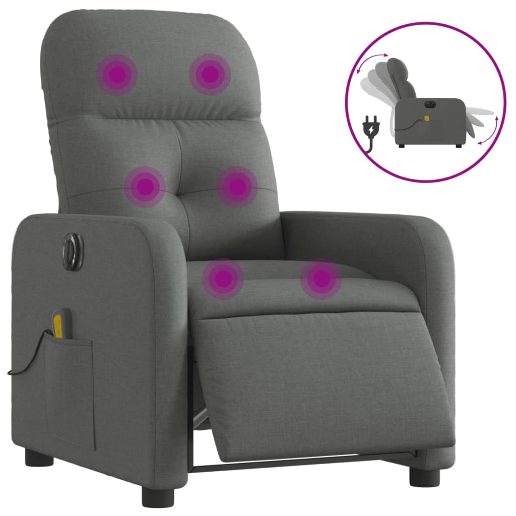 Fauteuil inclinable de massage électrique gris foncé tissu Fauteuils vidaXL   