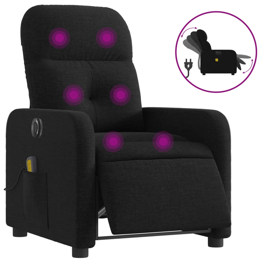 Fauteuil de massage inclinable électrique Noir Tissu Fauteuils vidaXL   