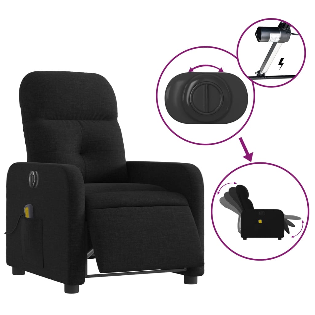 Fauteuil de massage inclinable électrique Noir Tissu Fauteuils vidaXL   