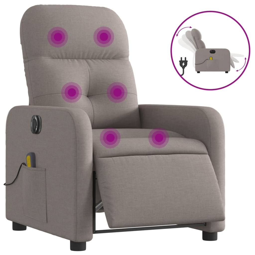 Fauteuil de massage inclinable électrique Taupe Tissu Fauteuils vidaXL   