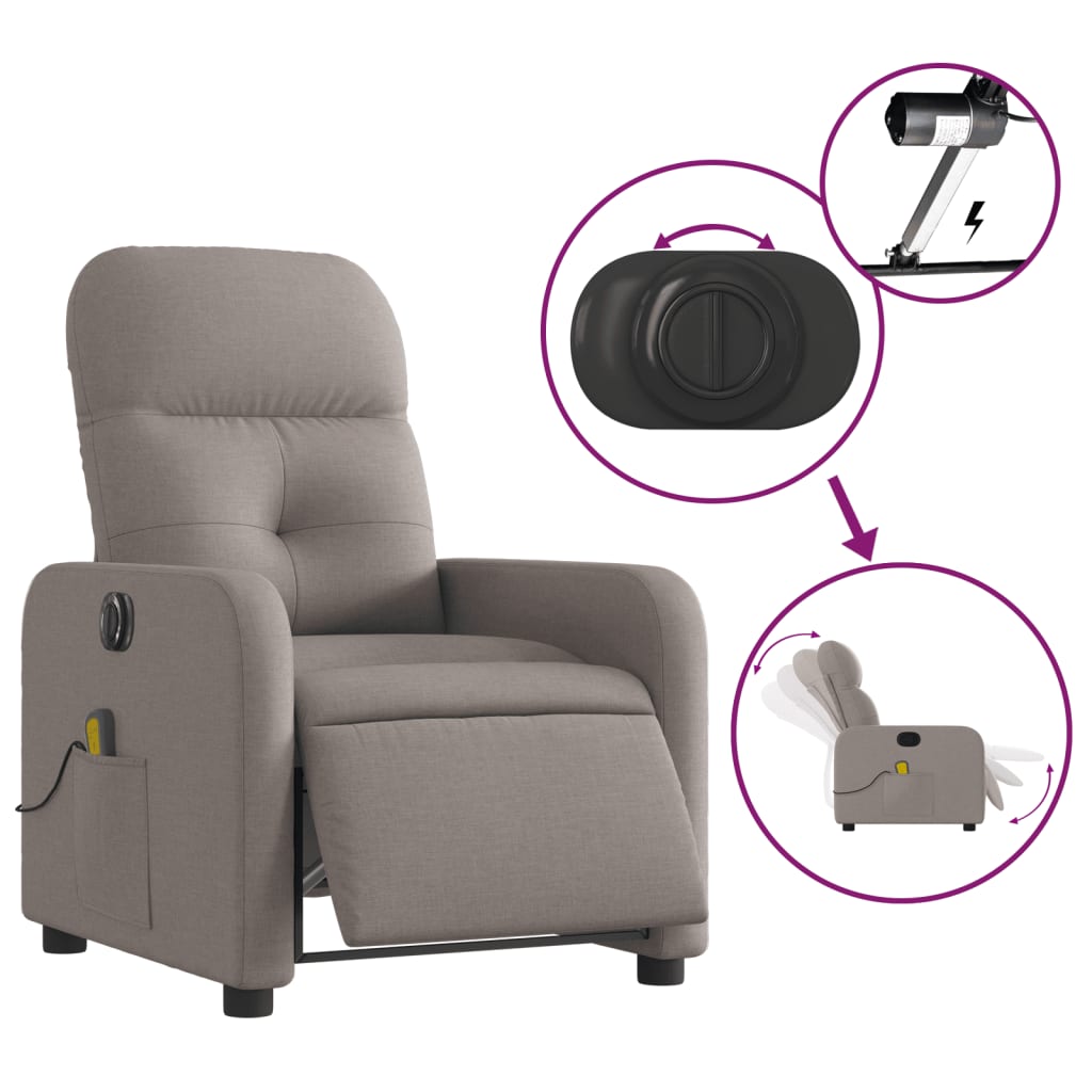 Fauteuil de massage inclinable électrique Taupe Tissu Fauteuils vidaXL   