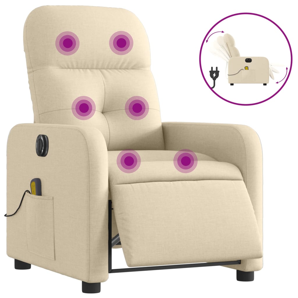 Fauteuil inclinable de massage électrique crème tissu Fauteuils vidaXL   