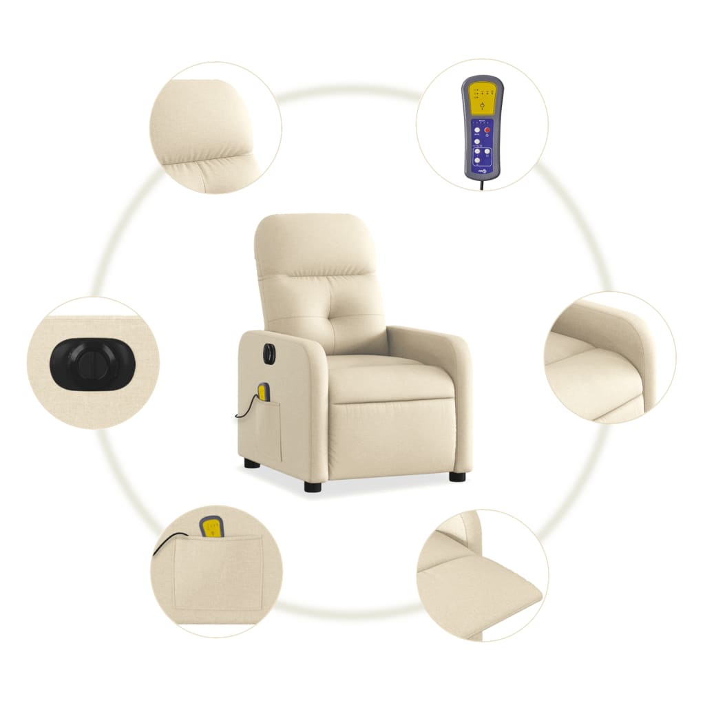 Fauteuil inclinable de massage électrique crème tissu Fauteuils vidaXL   