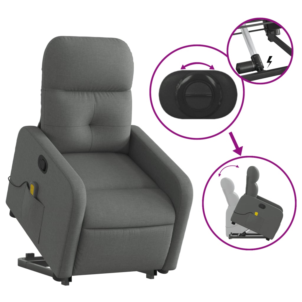 Fauteuil de massage inclinable Gris foncé Tissu Fauteuils vidaXL   