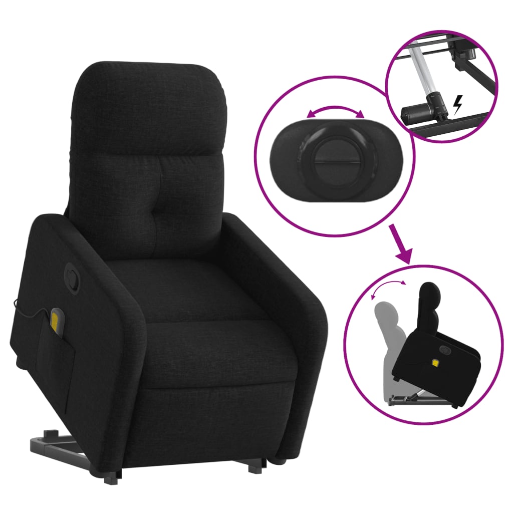 Fauteuil de massage inclinable Noir Tissu Fauteuils vidaXL   