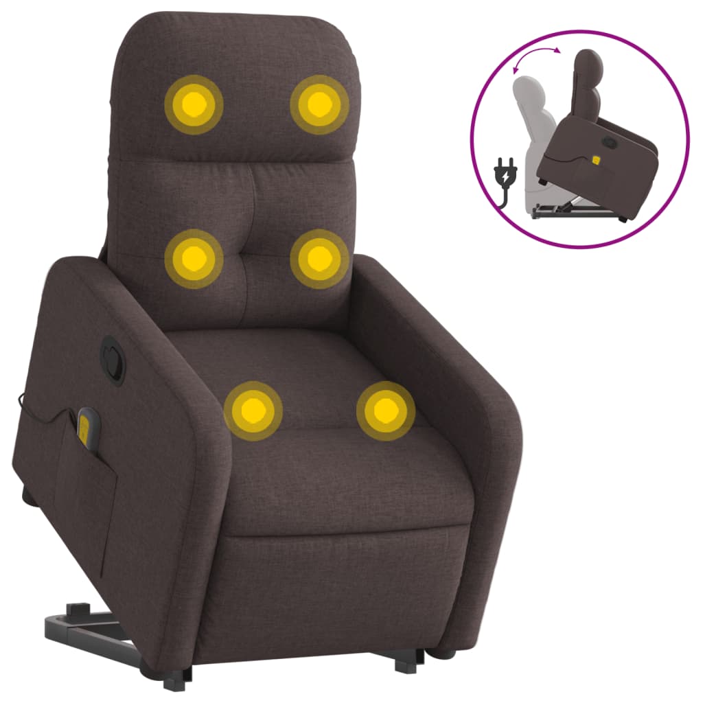 Fauteuil inclinable de massage Marron foncé Tissu Fauteuils vidaXL   