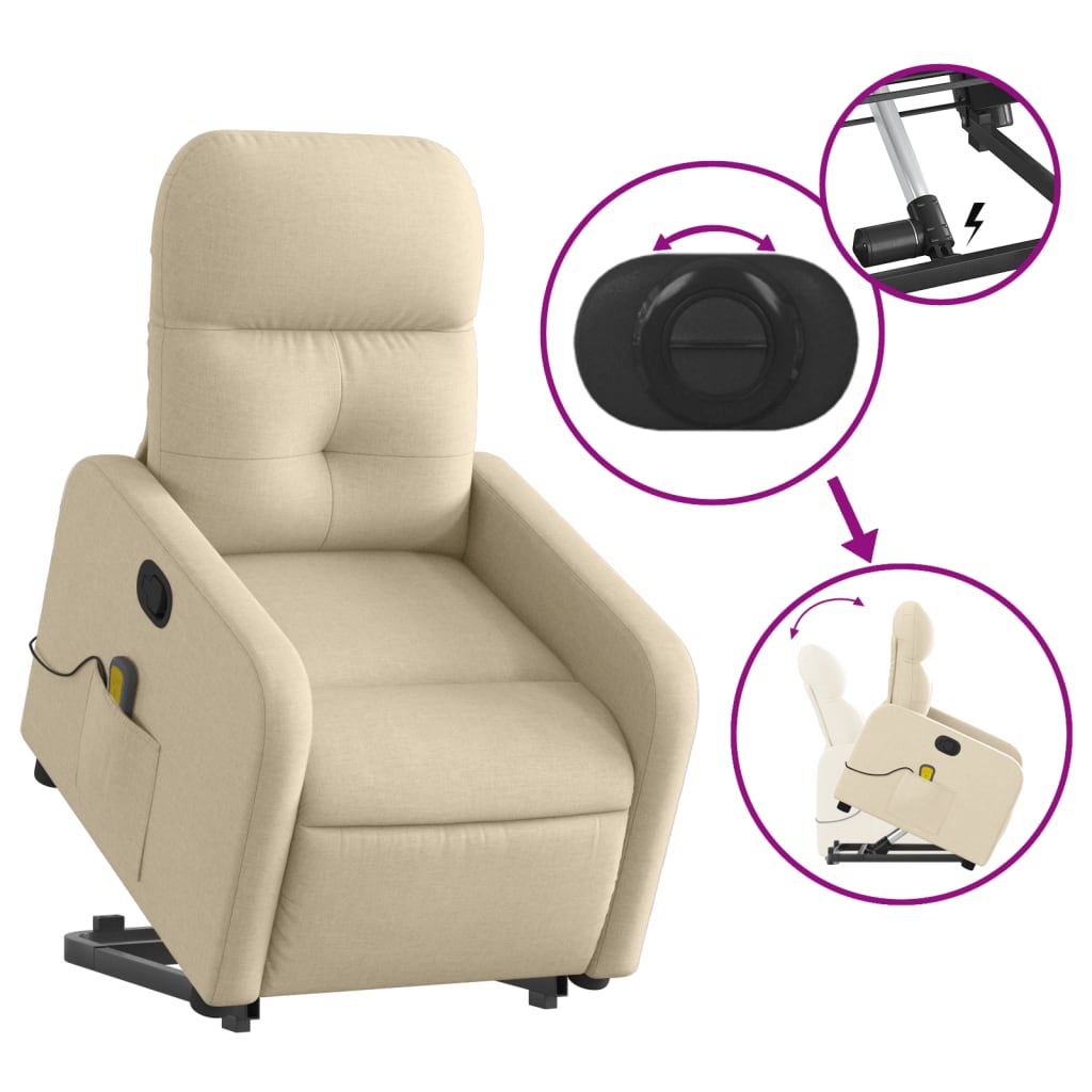 Fauteuil inclinable de massage Crème Tissu Fauteuils vidaXL   