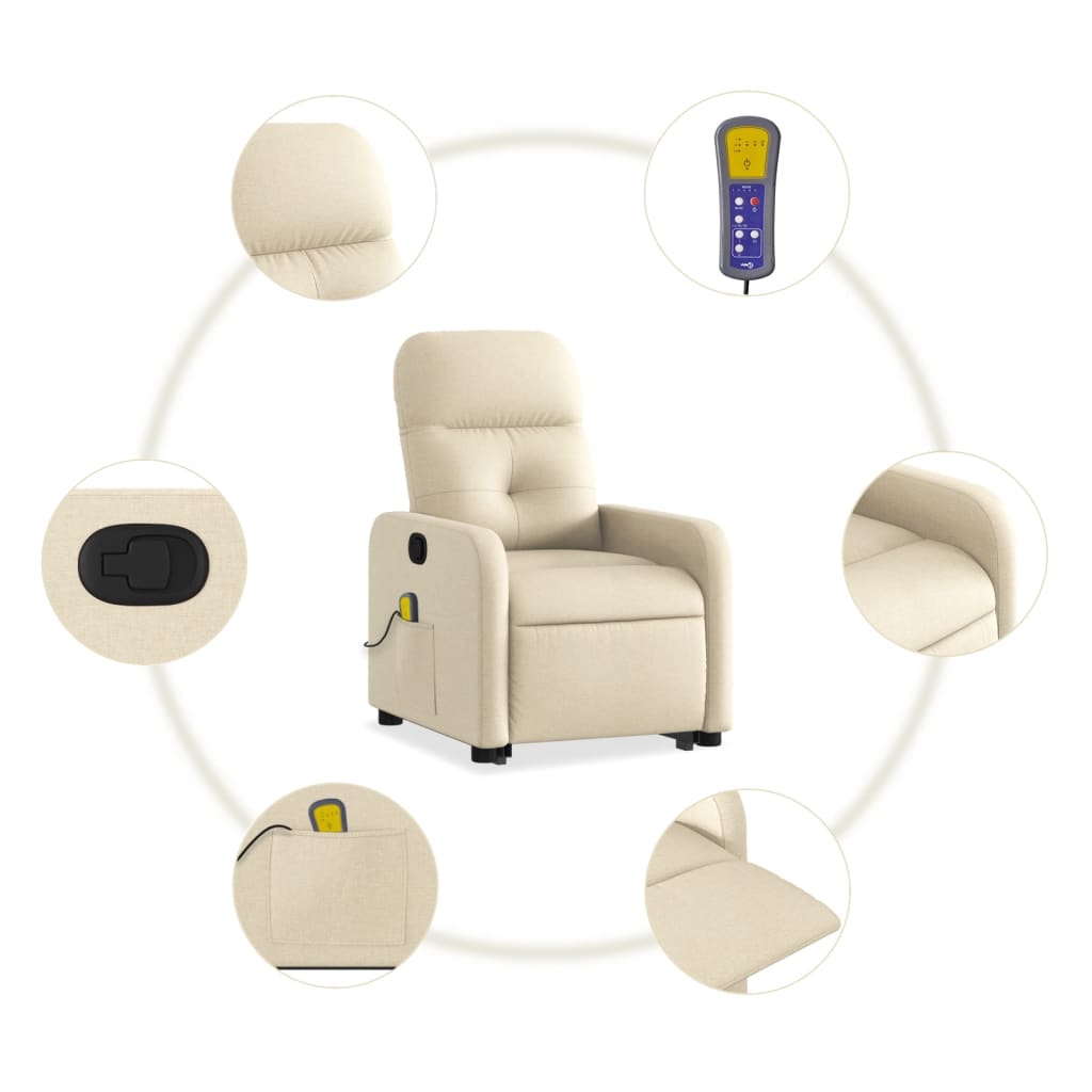 Fauteuil inclinable de massage Crème Tissu Fauteuils vidaXL   