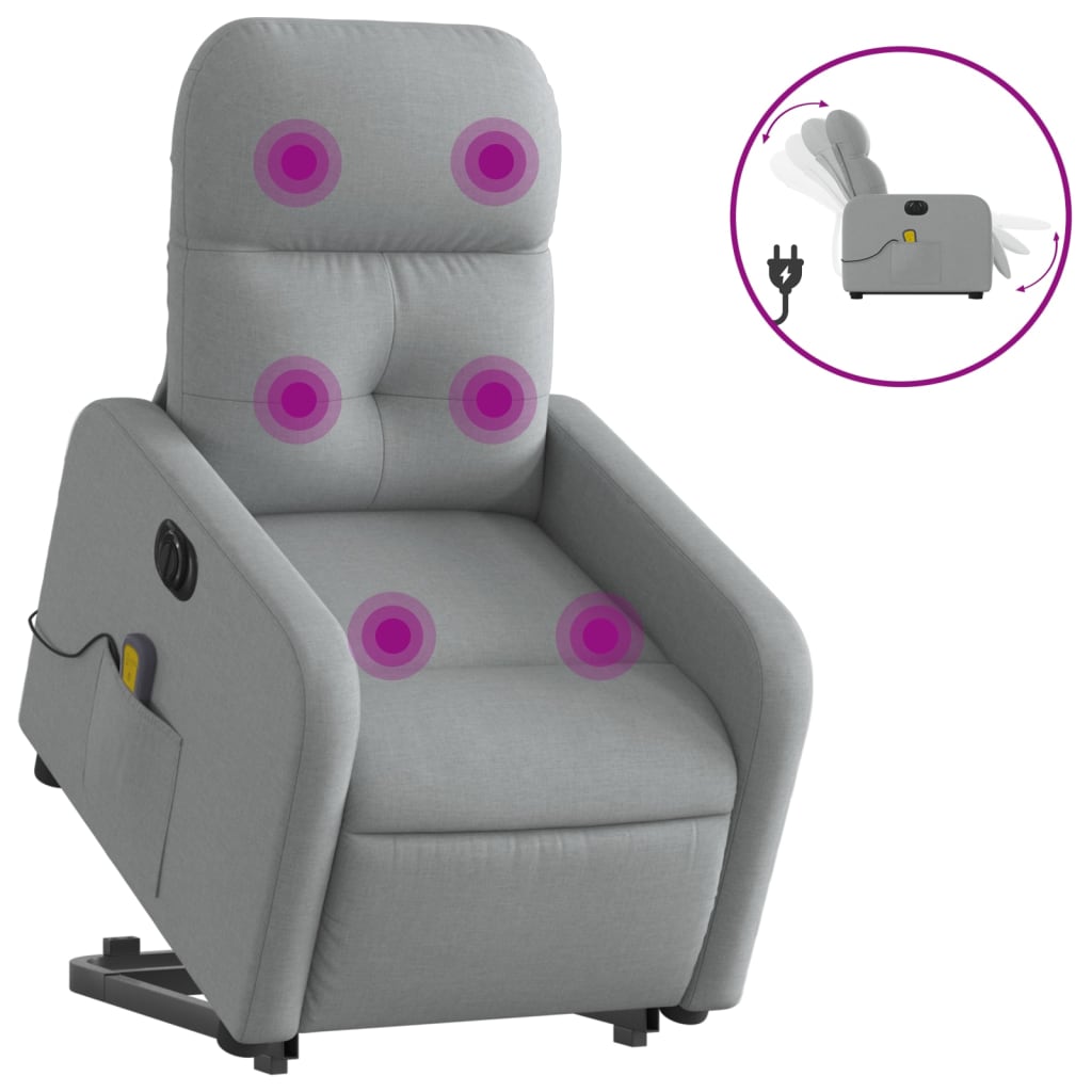 Fauteuil inclinable de massage électrique Gris clair Tissu Fauteuils vidaXL   