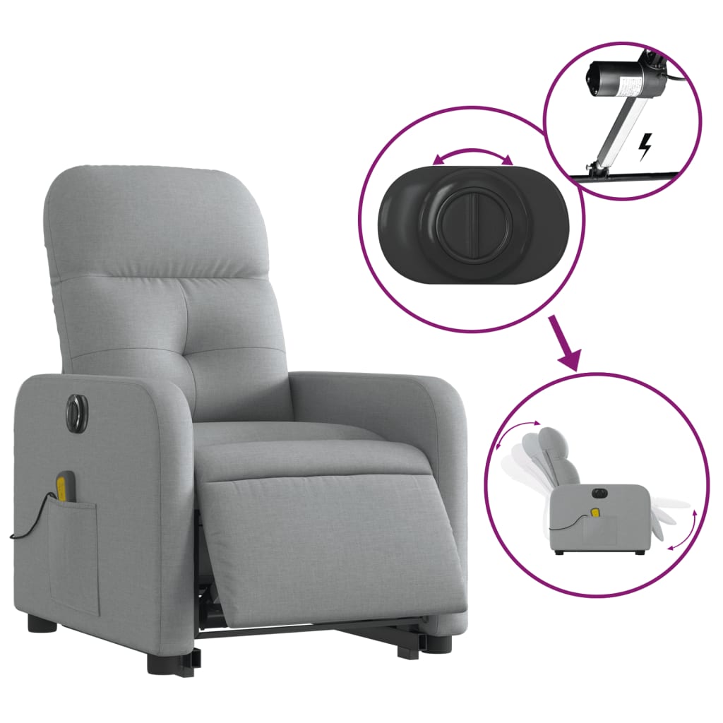 Fauteuil inclinable de massage électrique Gris clair Tissu Fauteuils vidaXL   