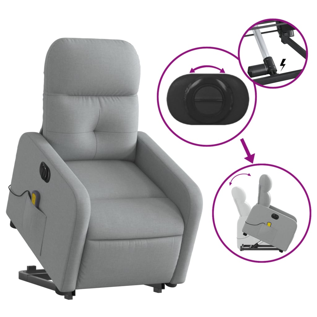 Fauteuil inclinable de massage électrique Gris clair Tissu Fauteuils vidaXL   