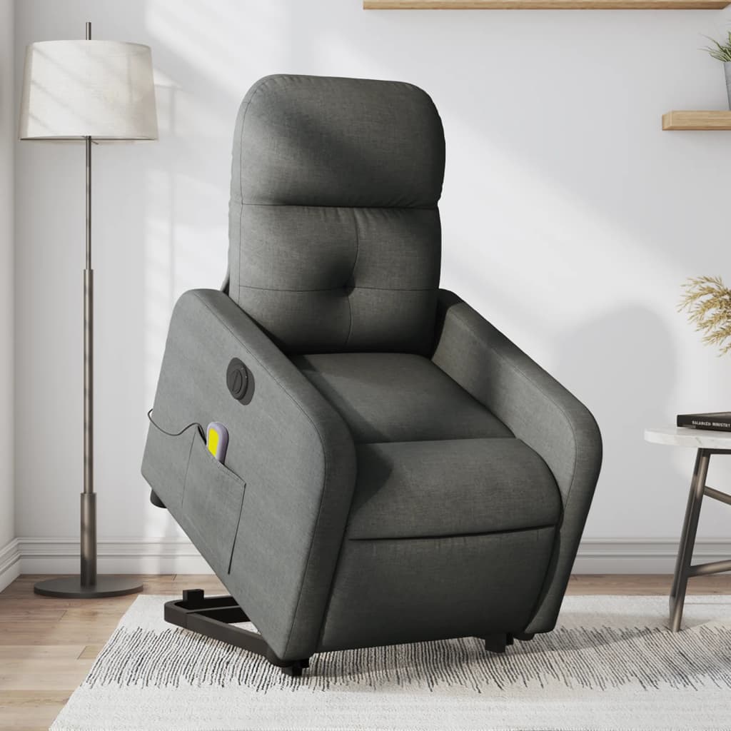 Fauteuil inclinable de massage électrique Gris foncé Tissu Fauteuils vidaXL   