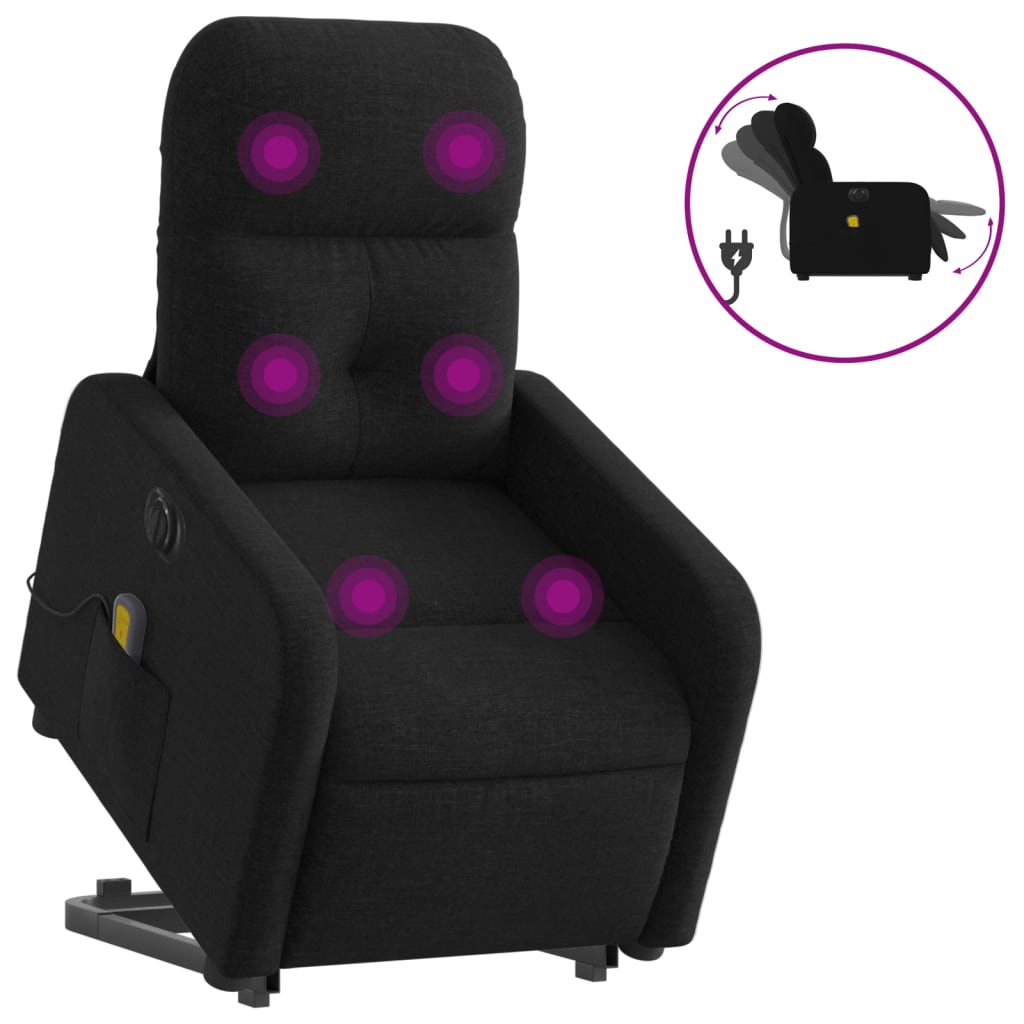 Fauteuil inclinable de massage électrique Noir Tissu Fauteuils vidaXL   