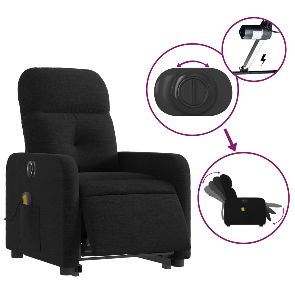 Fauteuil inclinable de massage électrique Noir Tissu Fauteuils vidaXL   