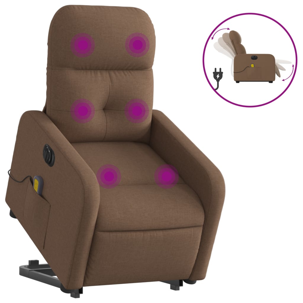 Fauteuil inclinable de massage électrique Marron Tissu Fauteuils vidaXL   