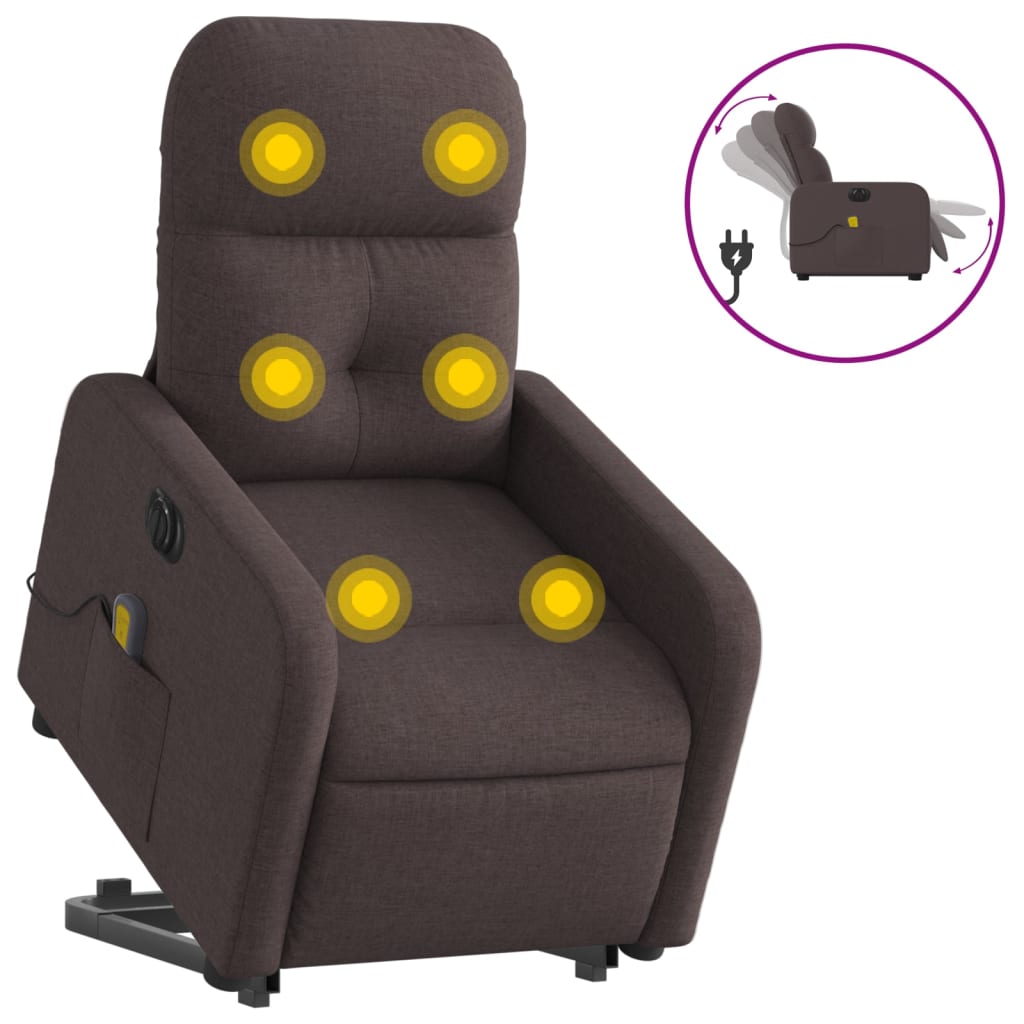 Fauteuil inclinable de massage électrique Marron foncé Tissu Fauteuils vidaXL   