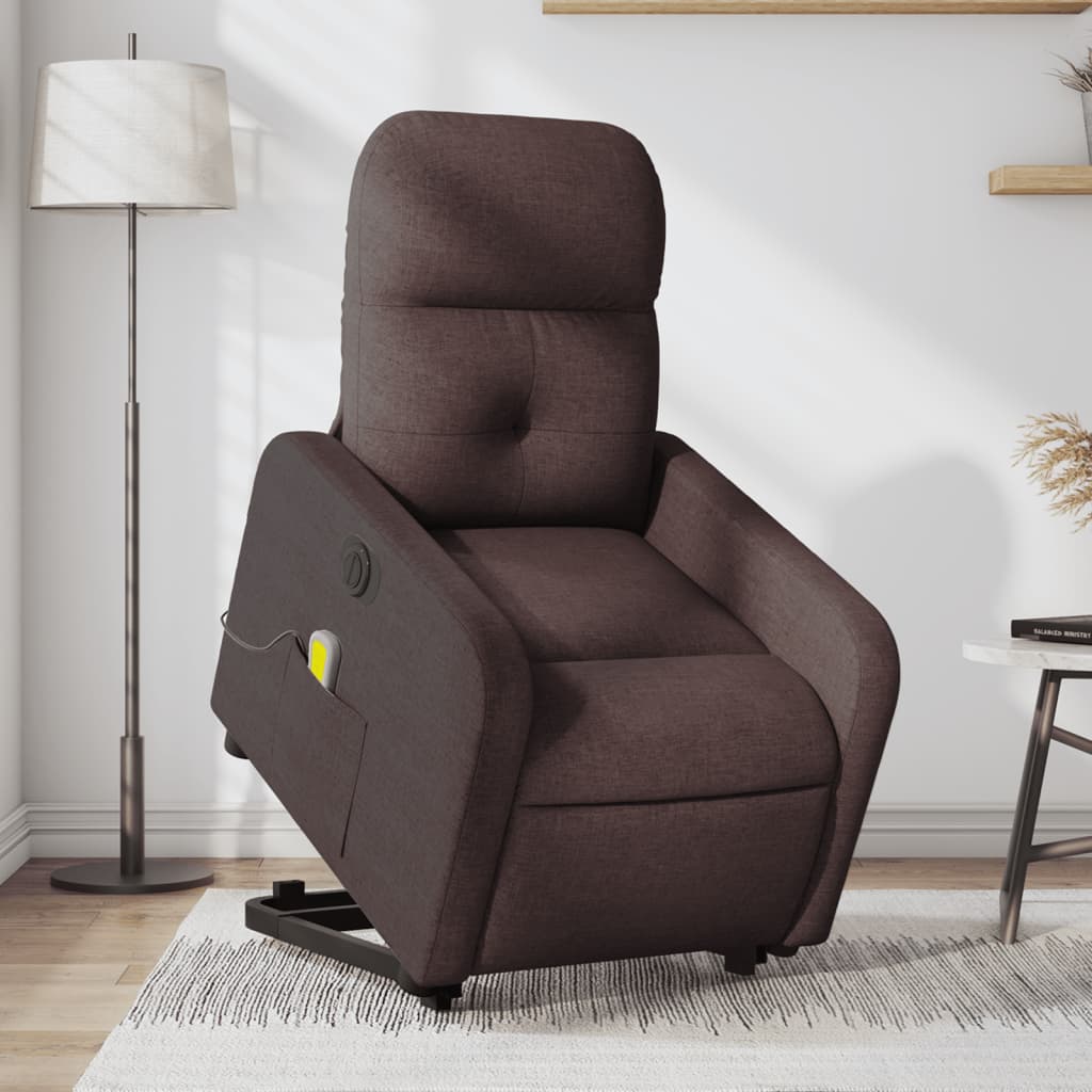 Fauteuil inclinable de massage électrique Marron foncé Tissu Fauteuils vidaXL   