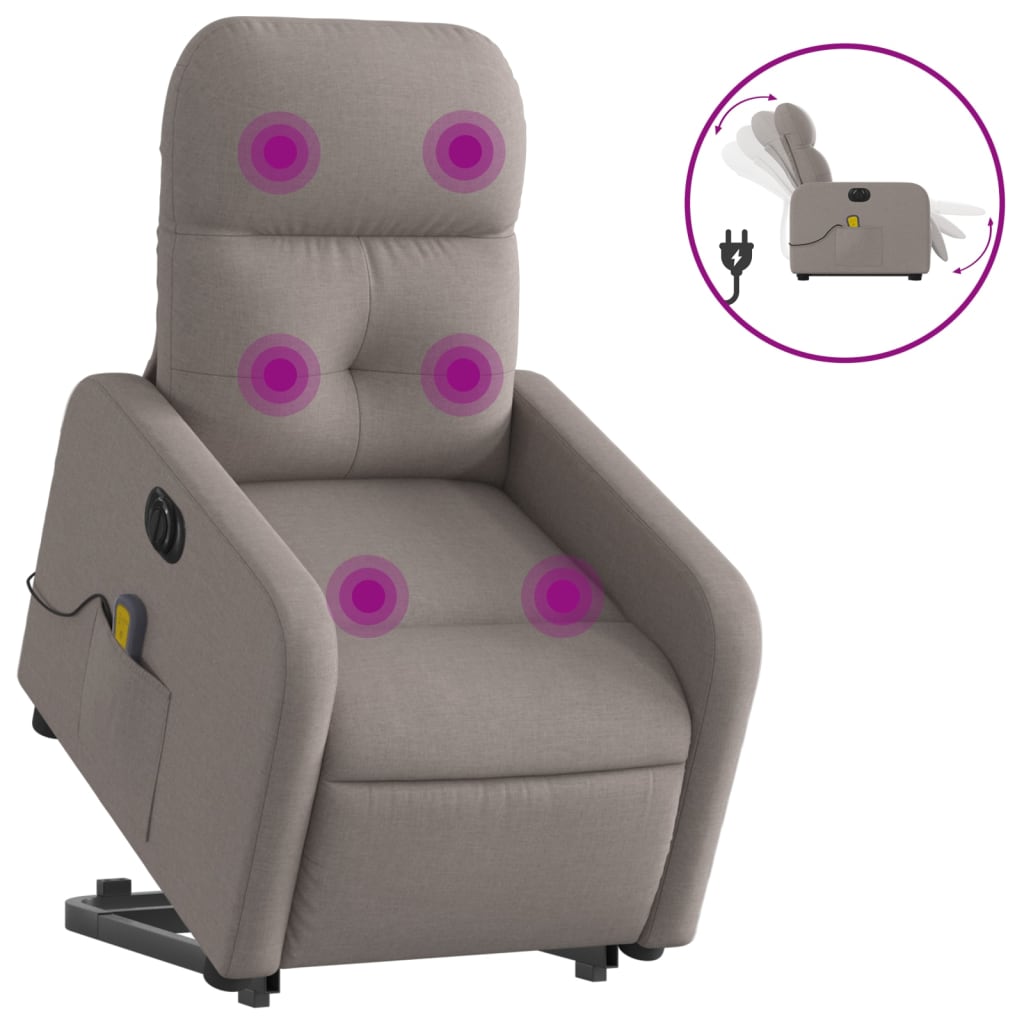 Fauteuil inclinable de massage électrique Taupe Tissu Fauteuils vidaXL   