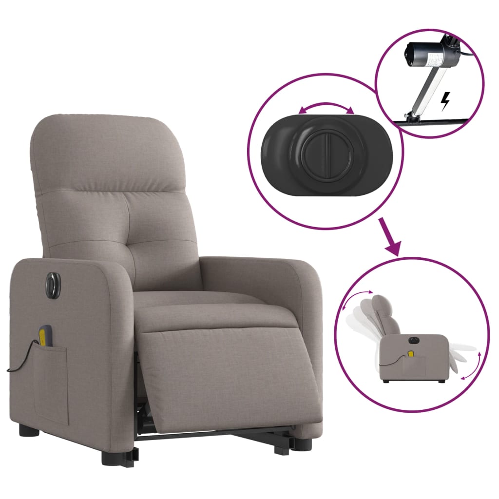 Fauteuil inclinable de massage électrique Taupe Tissu Fauteuils vidaXL   