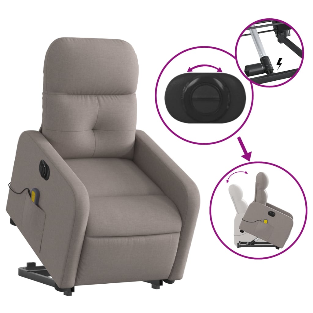 Fauteuil inclinable de massage électrique Taupe Tissu Fauteuils vidaXL   