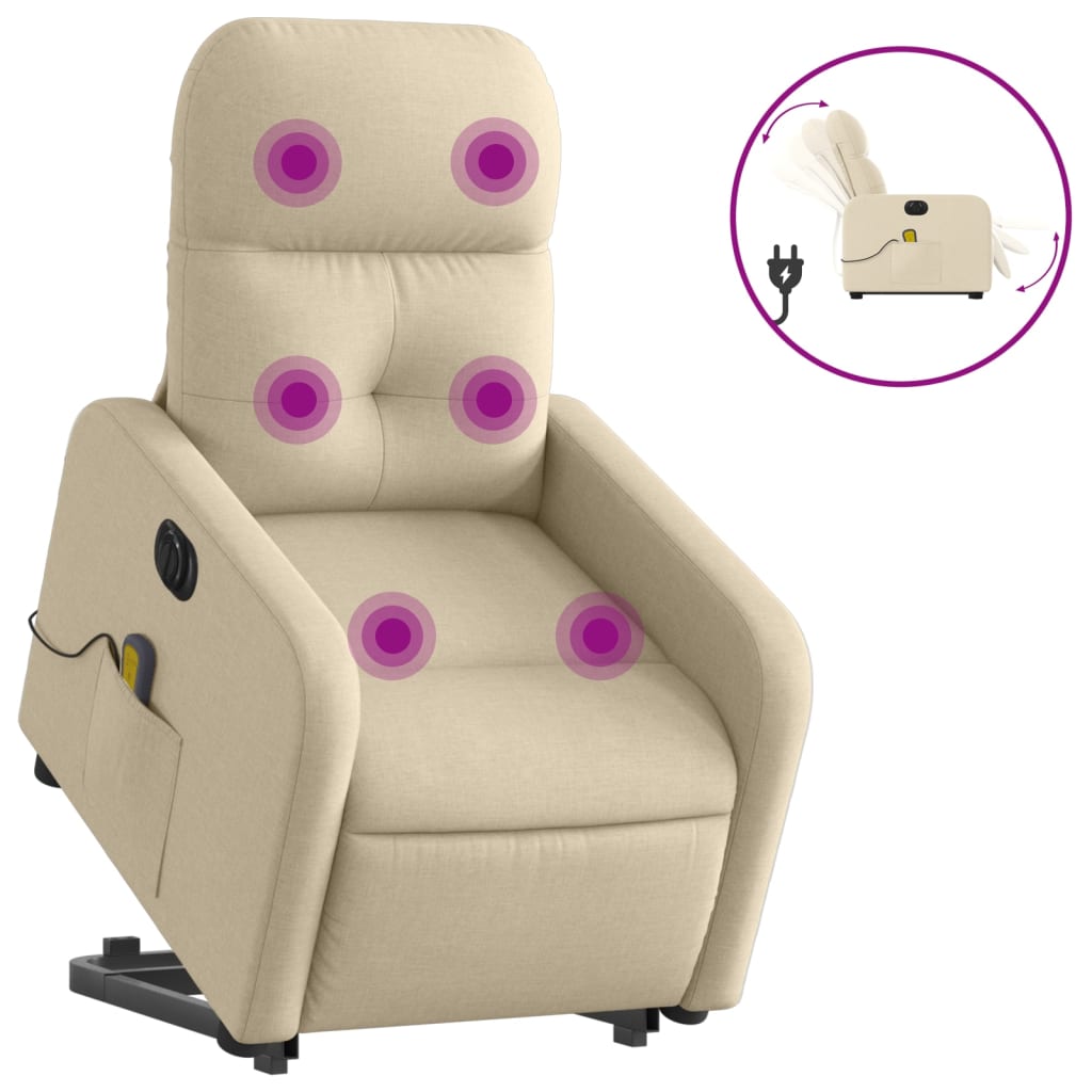 Fauteuil inclinable de massage électrique Crème Tissu Fauteuils vidaXL   