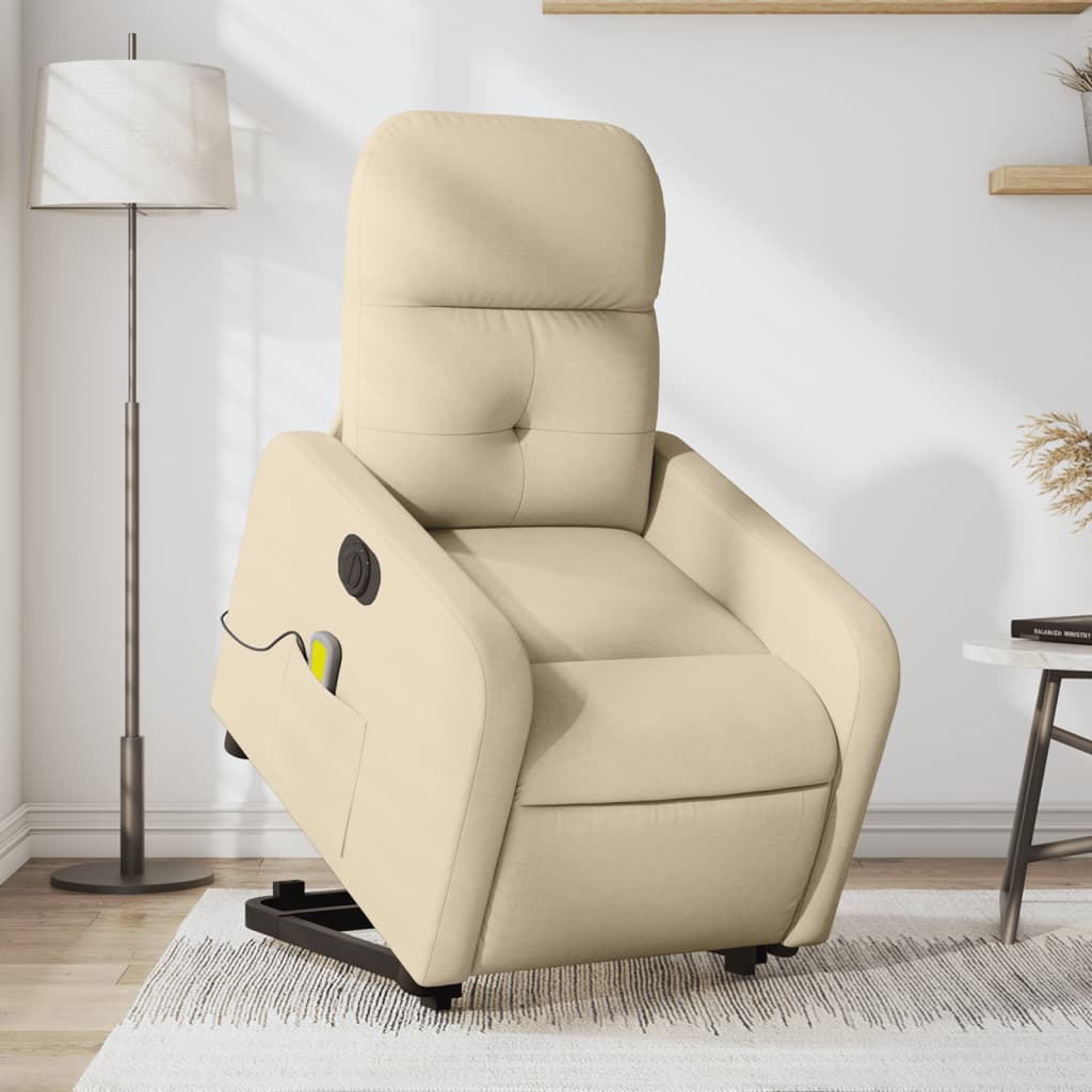 Fauteuil inclinable de massage électrique Crème Tissu Fauteuils vidaXL   