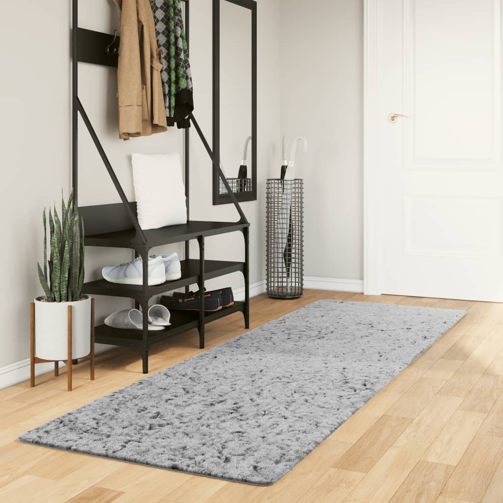 Tapis shaggy PAMPLONA poils longs moderne gris 80x250 cm - Xios Store SNC