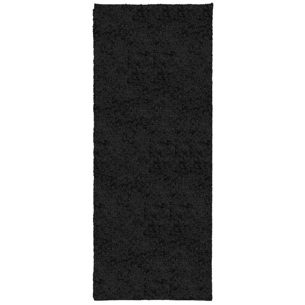 Tapis shaggy PAMPLONA poils longs moderne noir 80x200 cm - Xios Store SNC