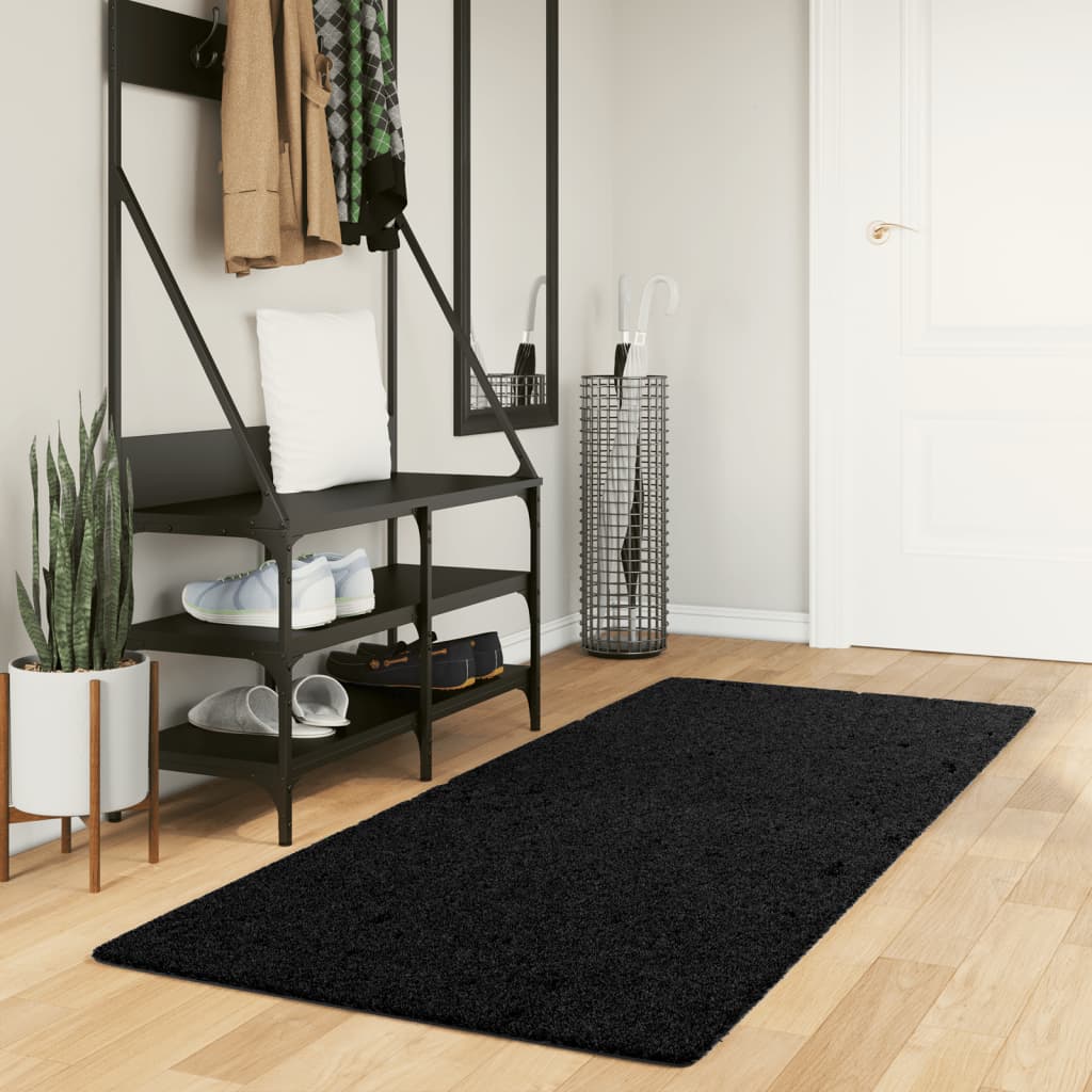 Tapis shaggy PAMPLONA poils longs moderne noir 80x200 cm - Xios Store SNC