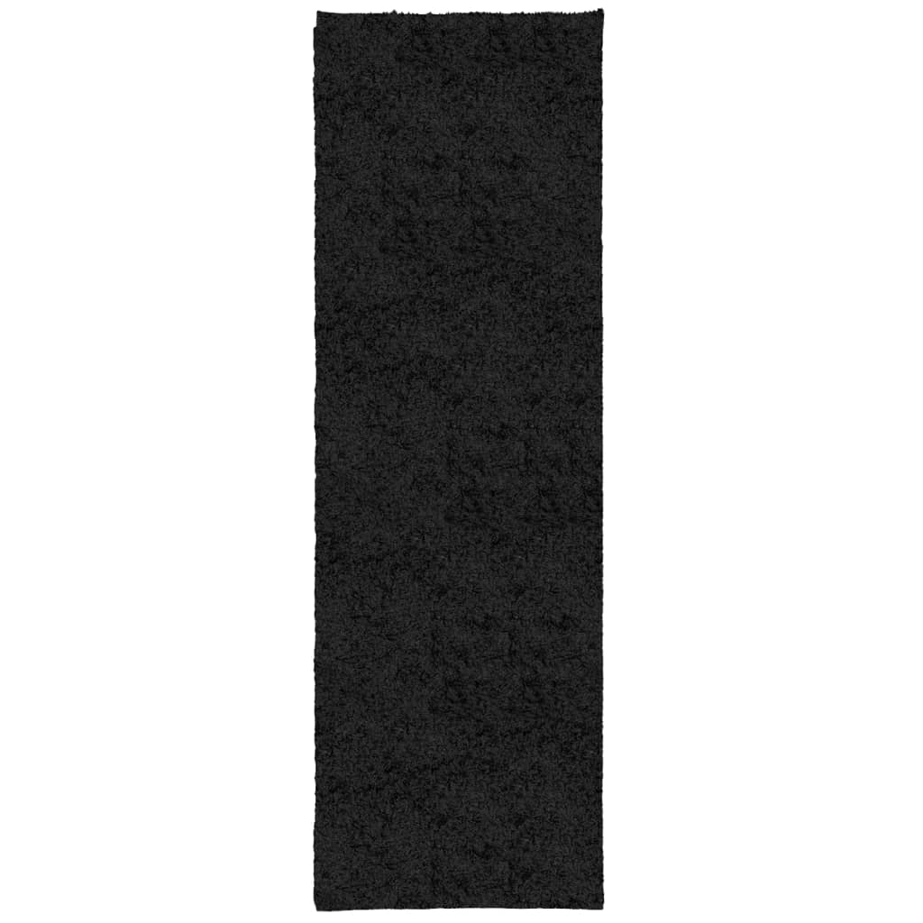 Tapis shaggy PAMPLONA poils longs moderne noir 80x250 cm - Xios Store SNC