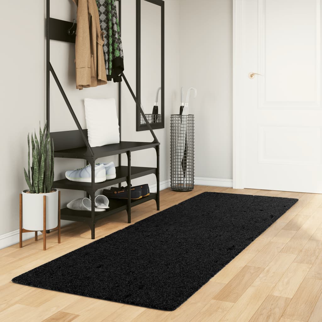 Tapis shaggy PAMPLONA poils longs moderne noir 80x250 cm - Xios Store SNC