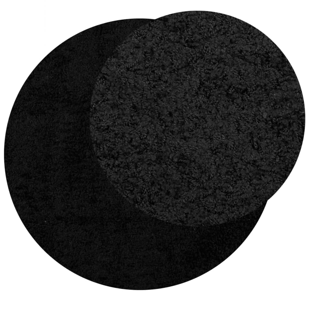 Tapis shaggy PAMPLONA poils longs moderne noir Ø 80 cm - Xios Store SNC