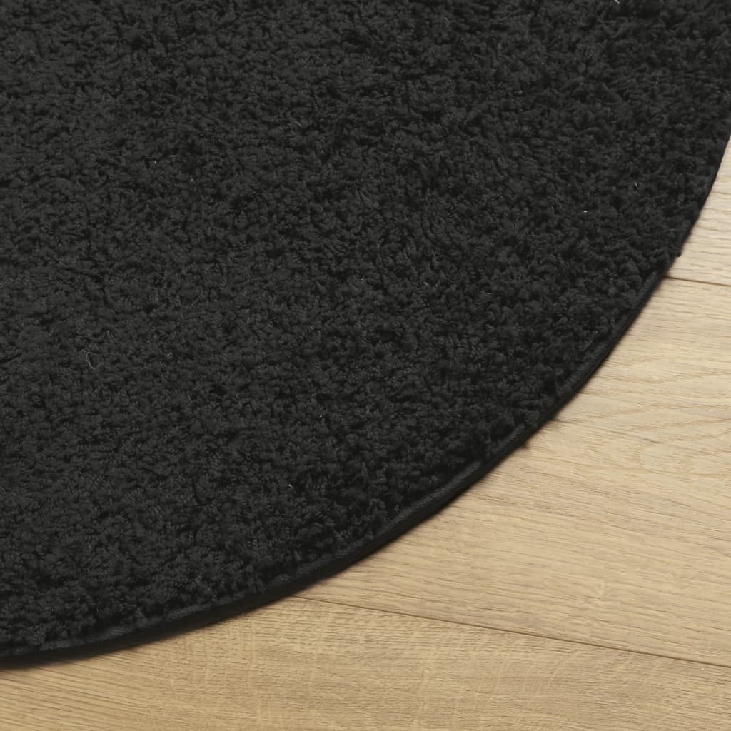 Tapis shaggy PAMPLONA poils longs moderne noir Ø 80 cm - Xios Store SNC