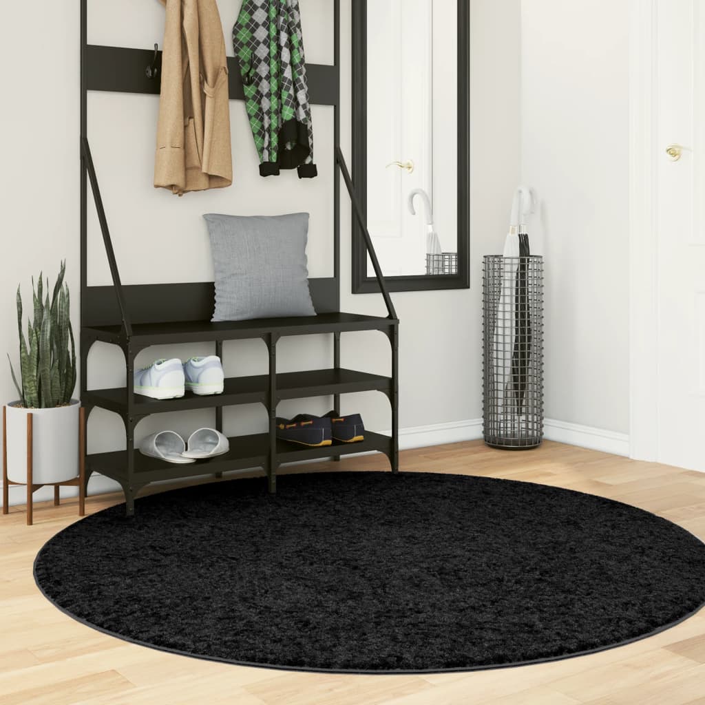 Tapis shaggy PAMPLONA poils longs moderne noir Ø 160 cm - Xios Store SNC