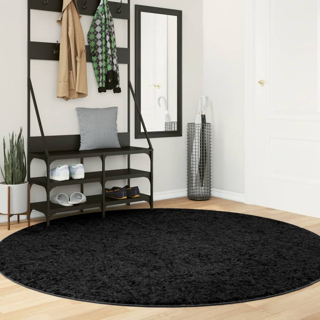 Tapis shaggy PAMPLONA poils longs moderne noir Ø 200 cm - Xios Store SNC