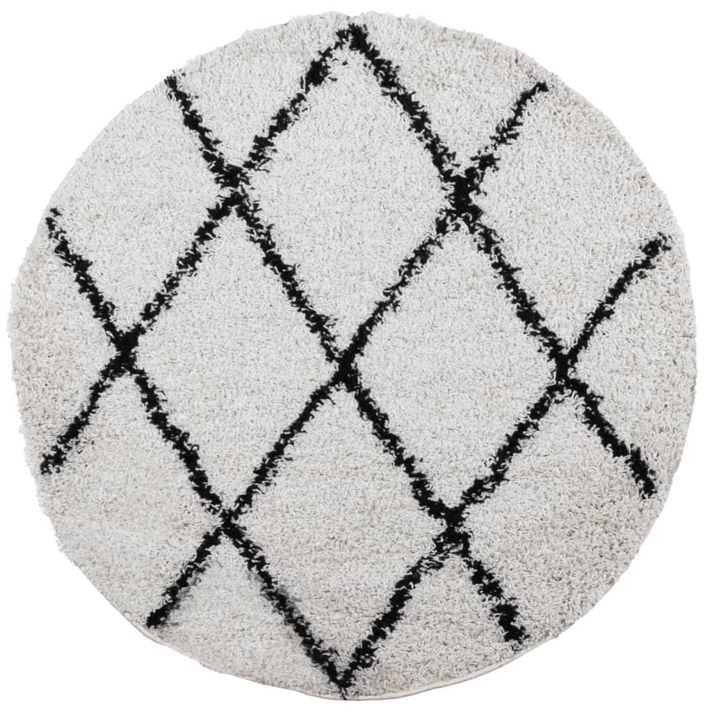 Tapis shaggy PAMPLONA poils longs moderne crème et noir Ø 100cm Tapis vidaXL   