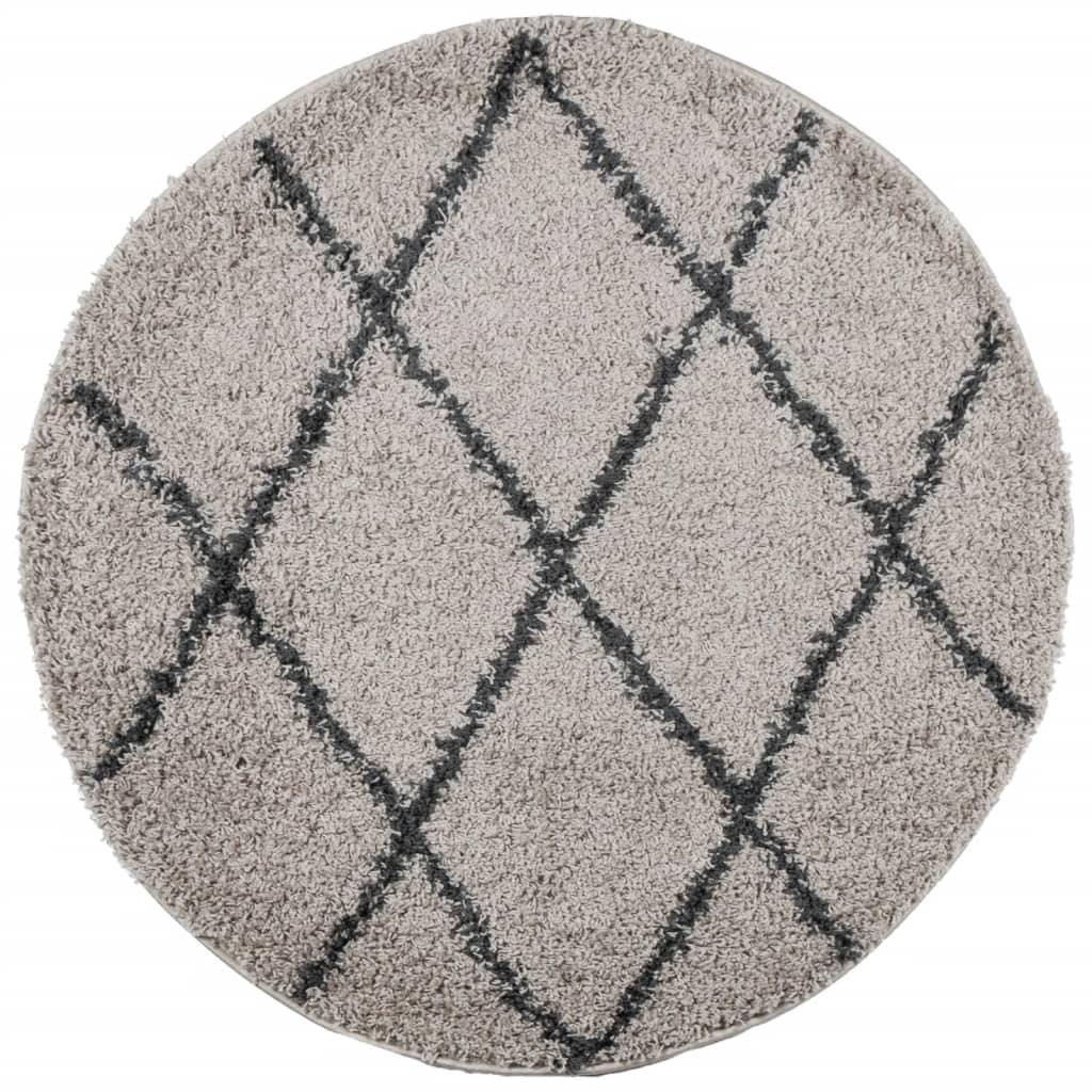 Tapis shaggy à poils longs moderne beige et anthracite Ø 100 cm Tapis vidaXL   