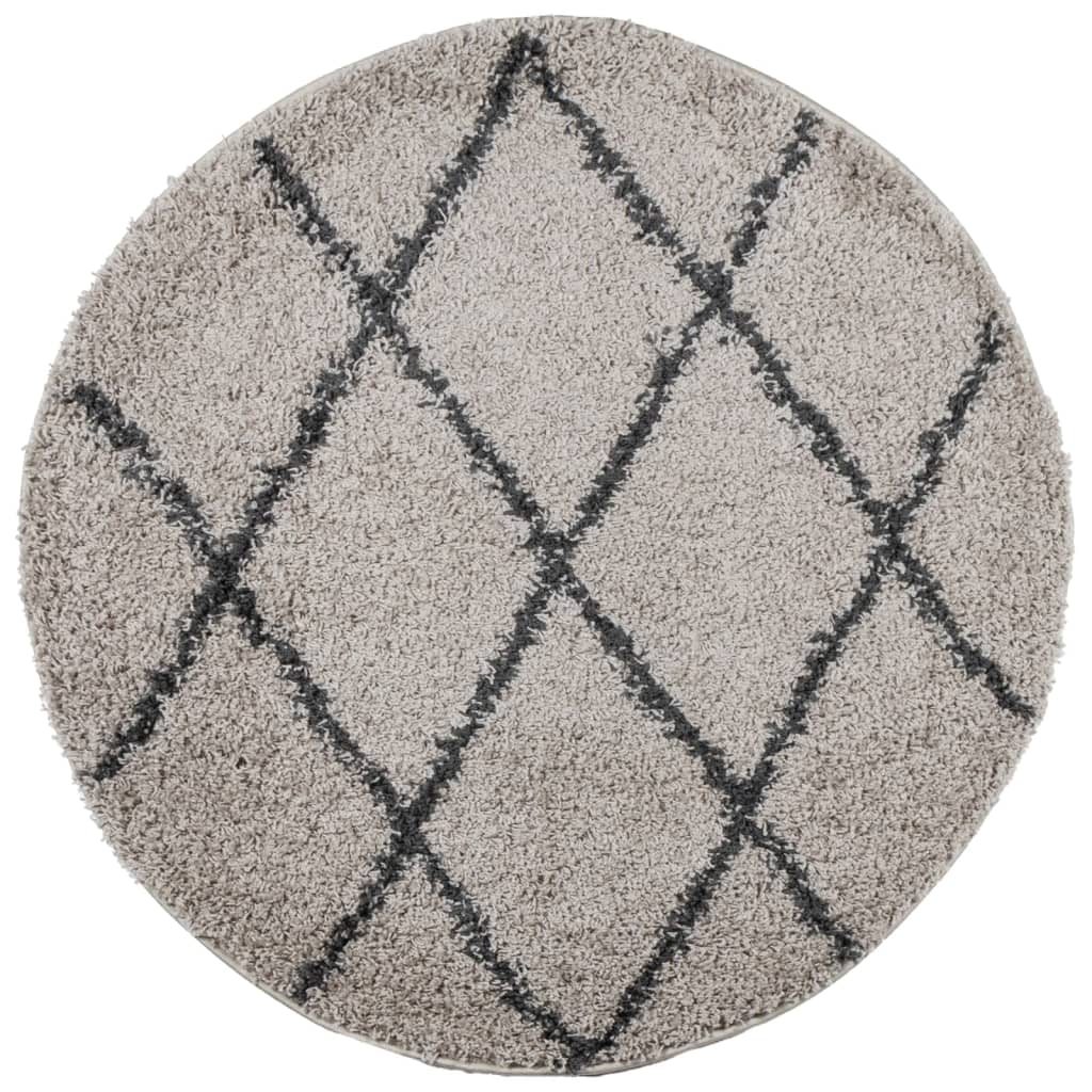 Tapis shaggy à poils longs moderne beige et anthracite Ø 120 cm Tapis vidaXL   