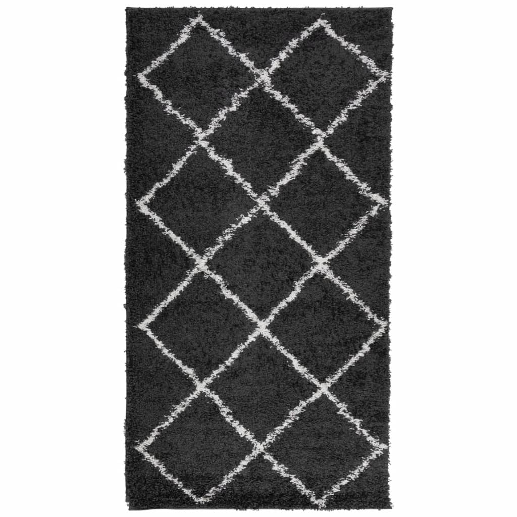 Tapis shaggy à poils longs moderne noir et crème 80x150 cm Tapis vidaXL   